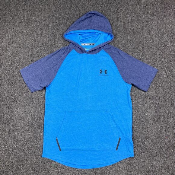 Under Armour Pullover Loose Heatgear Loose Blue S/S Hoodie Mens Size Medium - Picture 1 of 5